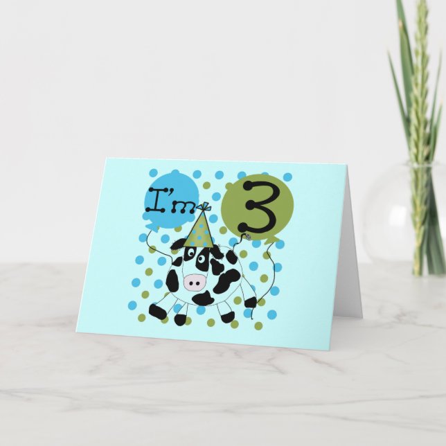 Blue Cow 3rd Birthday Tshirts and Gifts Card (Front)
