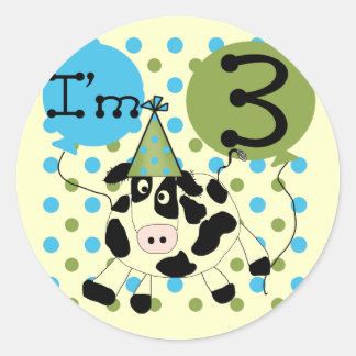 Blue Cow 3rd Birthday Tshirts and Gifts Classic Round Sticker