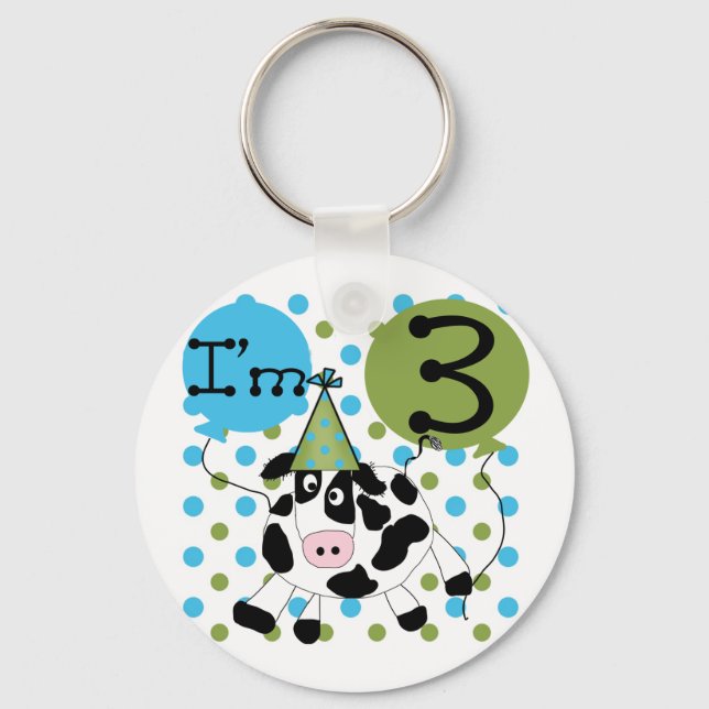 Blue Cow 3rd Birthday Tshirts and Gifts Key Ring (Front)