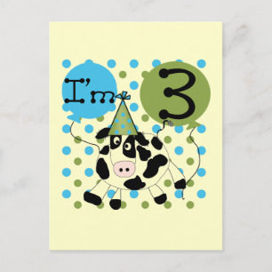 Blue Cow 3rd Birthday Tshirts and Gifts Postcard