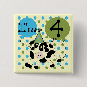 Blue Cow 4th Birthday Tshirts and Gifts 15 Cm Square Badge
