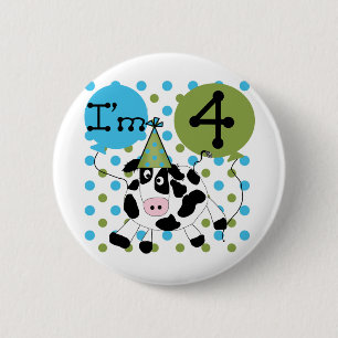 Blue Cow 4th Birthday Tshirts and Gifts 6 Cm Round Badge