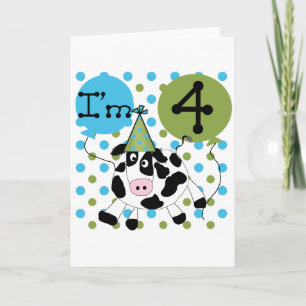 Blue Cow 4th Birthday Tshirts and Gifts Card