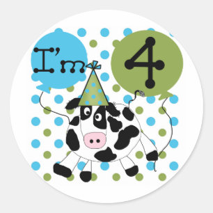 Blue Cow 4th Birthday Tshirts and Gifts Classic Round Sticker