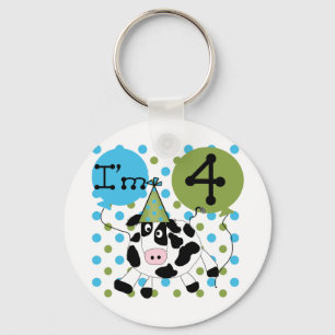 Blue Cow 4th Birthday Tshirts and Gifts Key Ring