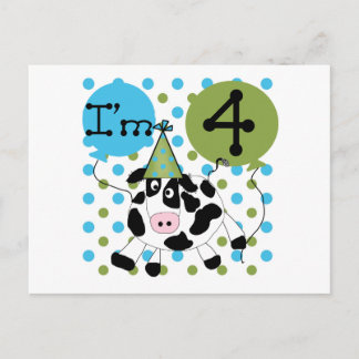 Blue Cow 4th Birthday Tshirts and Gifts Postcard
