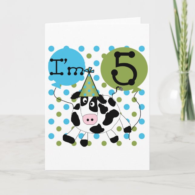 Blue Cow 5th Birthday Tshirts and Gifts Card (Front)