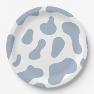 Blue Cow Print Little Cowboy Baby Shower Paper Plate