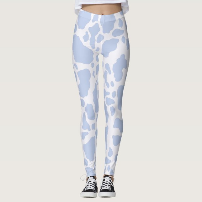 Blue Cow Spots Animal Print Pattern Leggings (Front)