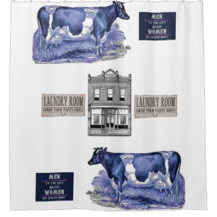 blue cow white showercurtain shower curtain