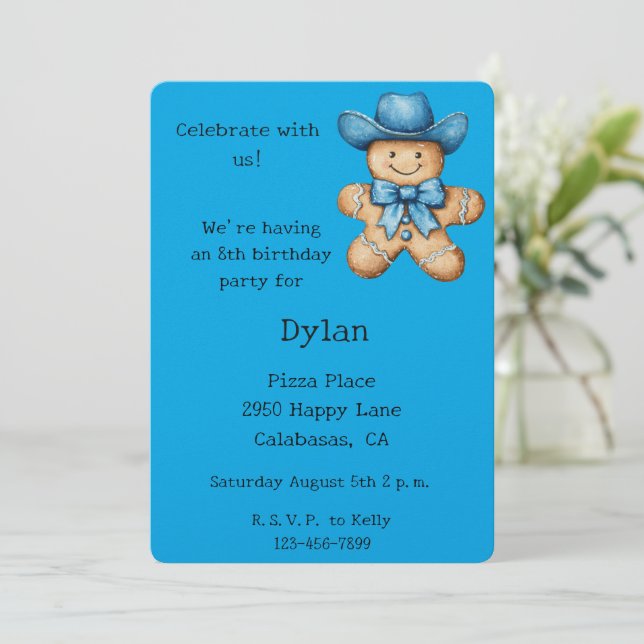 Blue Cowboy Birthday Invitation (Standing Front)