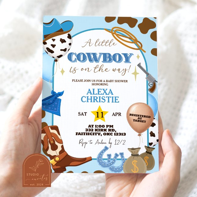 Blue Cowboy Boy Baby Shower Invitation (Creator Uploaded)