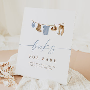 Blue Cowboy Clothesline Books for Baby Pedestal Sign