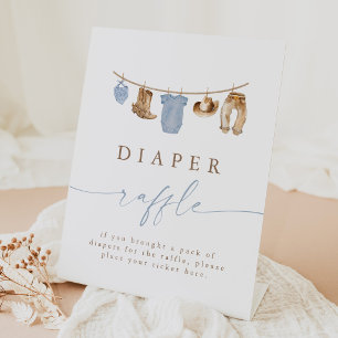 Blue Cowboy Clothesline Diaper Raffle Pedestal Sign