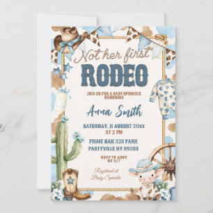 Blue Cowboy Not Her First Rodeo Baby Sprinkle Invitation