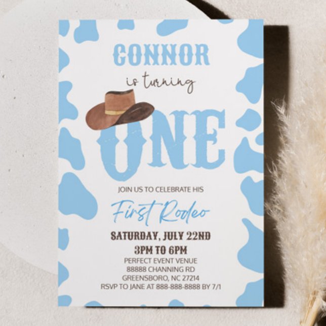 Blue Cowboy ONE First Rodeo 1st Birthday Party Invitation (Creator Uploaded)
