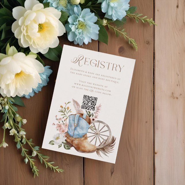 Blue Cowboyl Boot QR Code Registry Baby Shower Enclosure Card (Blue Cowboyl Boot QR Code Registry Baby Shower Enclosure Card)