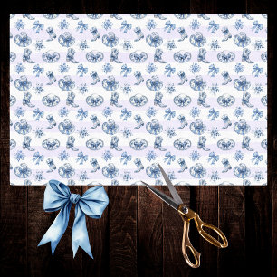 Blue Cowgirl Toile Chinoiserie on Purple Stripes Tissue Paper