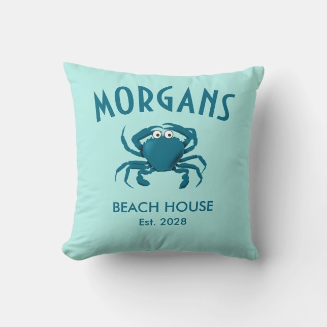 Blue Crab Beach Personalised Beach Pillow (Front)