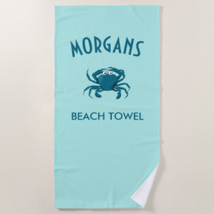 Blue Crab Beach Personalised Beach Towel