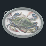 Blue Crab Belt Buckle<br><div class="desc">The blue crab image was created with pen and ink and acrylic paint on watercolor paper.</div>