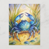 Blue Crab Coastal Beach Ocean Life Painting 