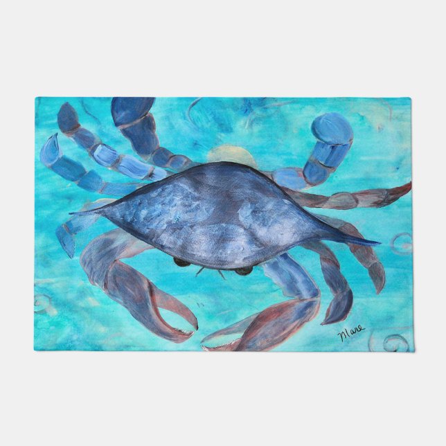 Blue crab coastal home doormat (Front)