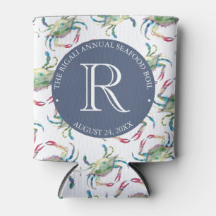 Blue Crab Coastal Nautical Can Cooler