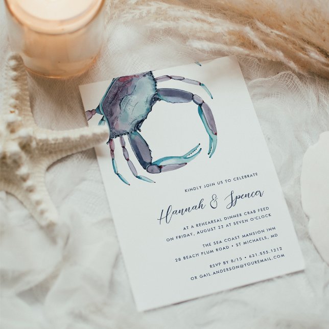 Blue Crab Coastal Watercolor Rehearsal Dinner Invitation (Creator Uploaded)