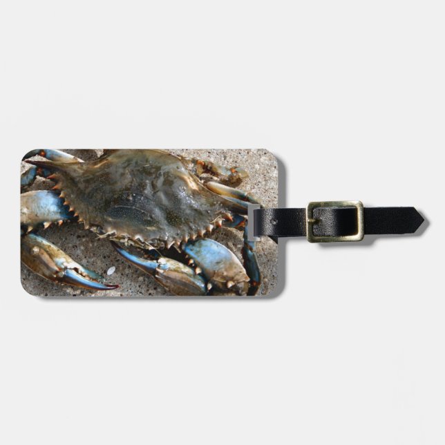 Blue Crab Crawling Luggage Tag (Front Horizontal)