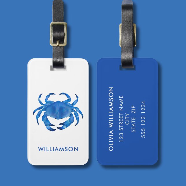 Blue Crab crustacaean Luggage Tag (Blue crab crustacean personalized luggage tag)