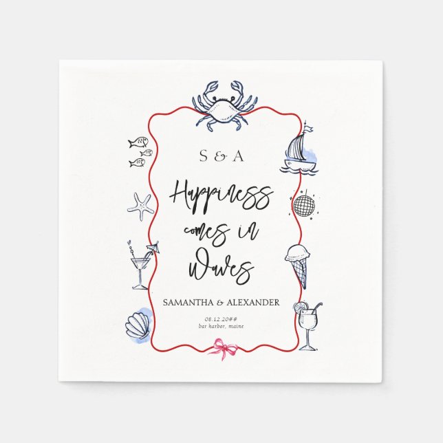 Blue Crab Doodle Beach Coastal Destination Wedding Napkin (Front)