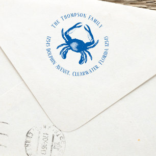 Blue Crab Family Return Address Custom Self-inking Stamp