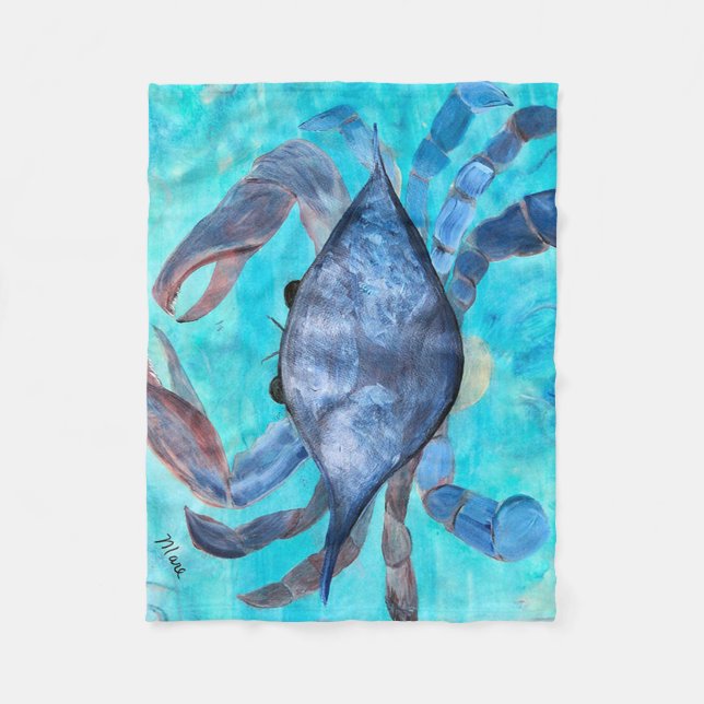 Blue crab fleece throw blanket (Front)