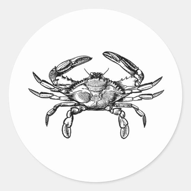Blue Crab Logo (black and white) Classic Round Sticker (Front)