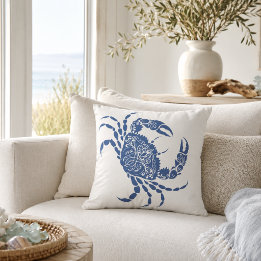 Blue Crab Mandala Coastal | Nautical Cushion