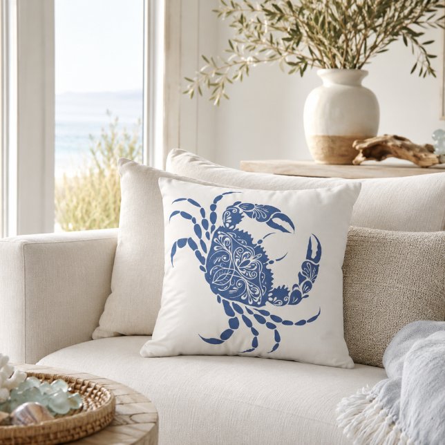 Blue Crab Mandala Coastal | Nautical  Cushion (Creator Uploaded)