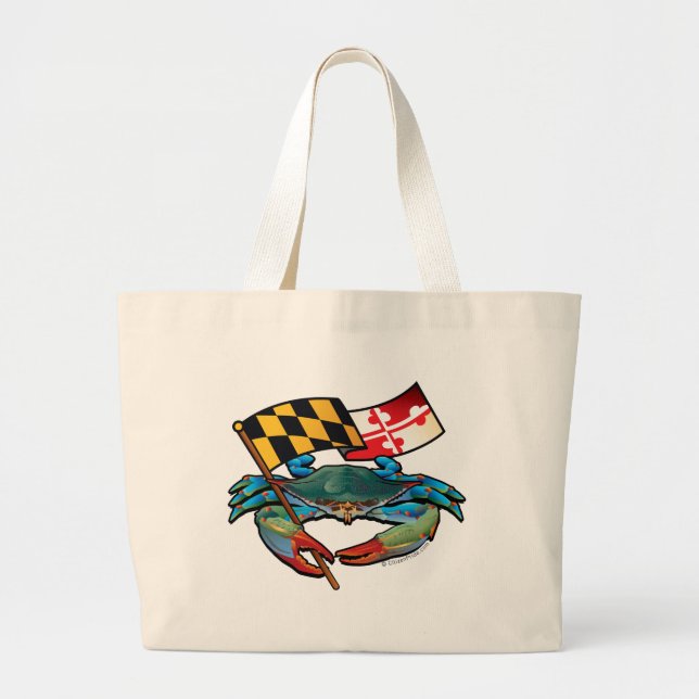 Blue Crab Maryland flag Large Tote Bag (Front)