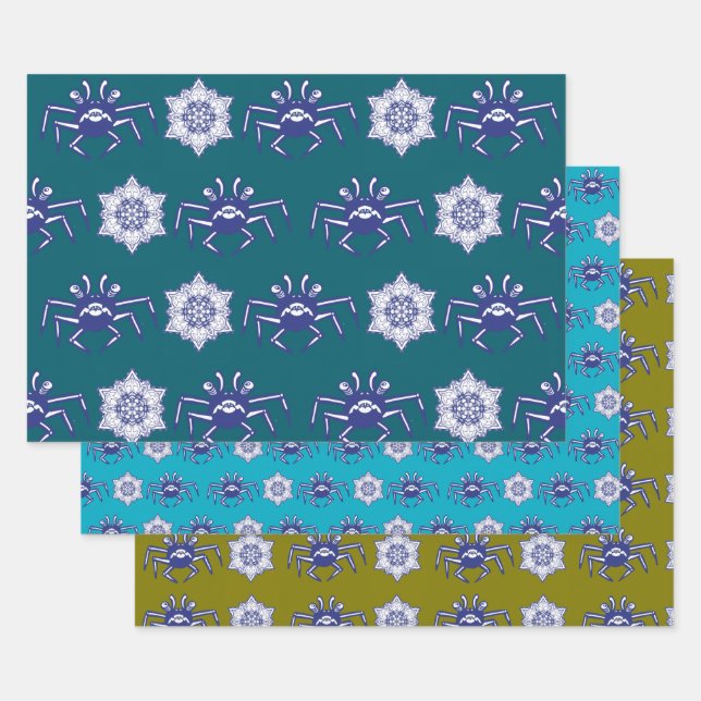 Blue Crab Monster Design Wrapping Paper Sheet (Set)