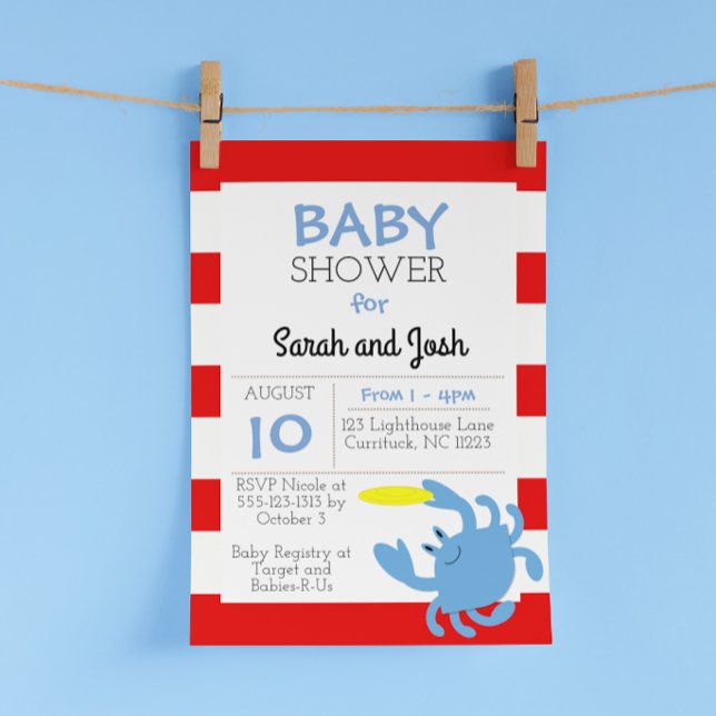 Blue Crab Nautical Baby Shower Invitation (Creator Uploaded)