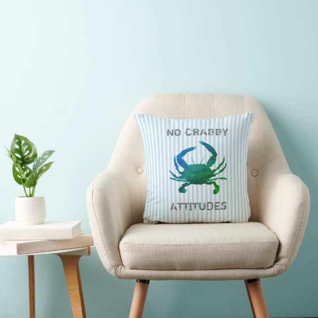 Blue Crab Nautical No Crabby Attitudes Cushion (Chair)