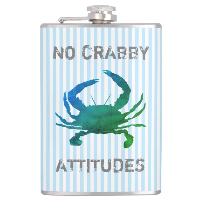 Blue Crab Nautical No Crabby Attitudes Hip Flask (Front)