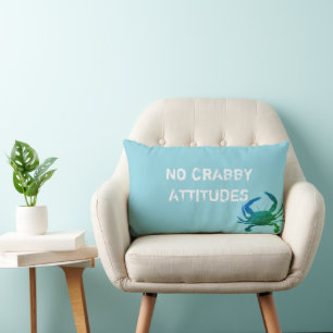 Blue Crab Nautical No Crabby Attitudes Lumbar Cushion