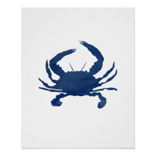Blue Crab Nautical Watercolor Art Poster
