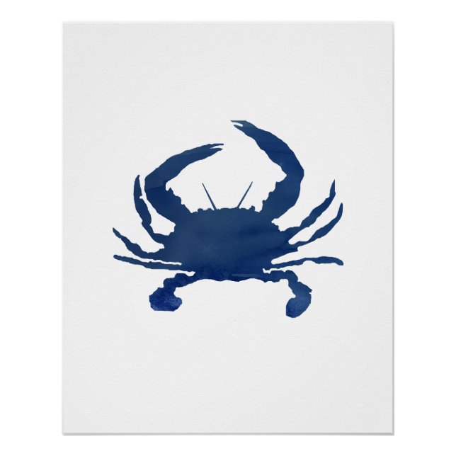 Blue Crab Nautical Watercolor Art Poster (Front)