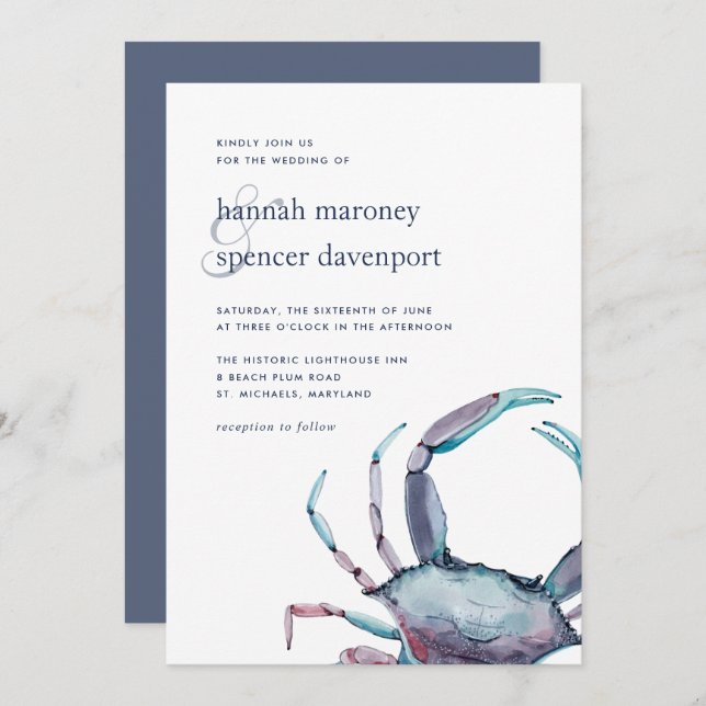 Blue Crab | Nautical Wedding Invitation (Front/Back)