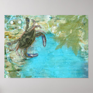 Blue Crab Ocean Fishing Poster