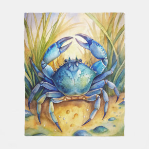 Blue Crab on a Beach Fleece Blanket
