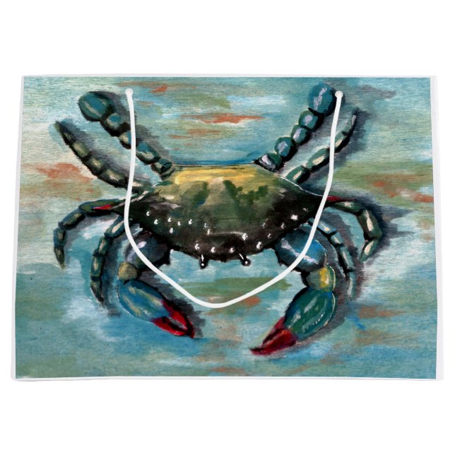 Blue Crab on Blue Large Gift Bag (Front)
