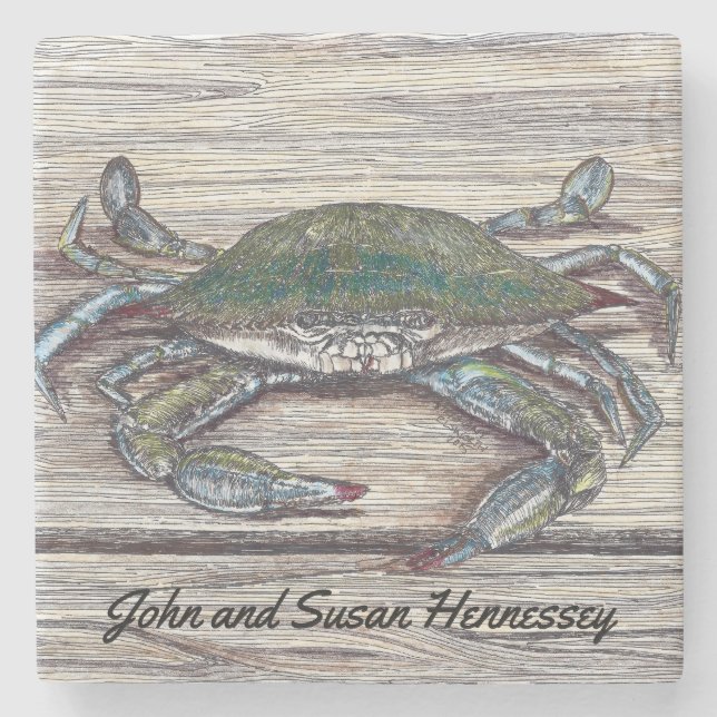Blue Crab on Dock Stone Coaster (Front)